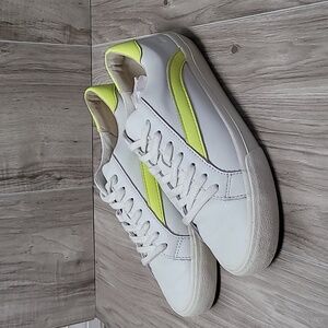 Madewell Leather Lace Up Sneakers Women’s Size 6.5 White Neon Yellow Low Top